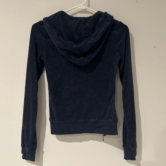 Juicy Couture Rare Terry Cloth Zip Hoodie Navy Blue Vintage P XS USA - Picture 3 of 3